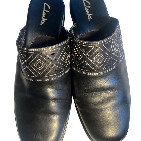 Clarks Black Leather Slip-On Mules Size 10M - Picture 4 of 12